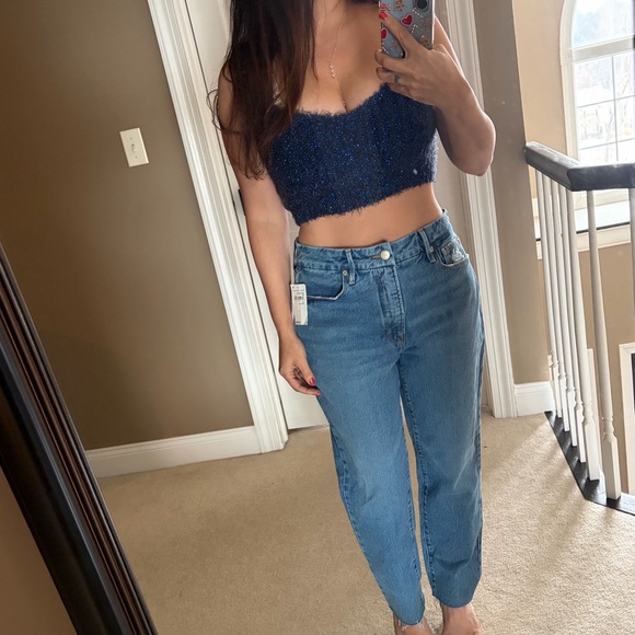 Good American indigo straight leg distressed jeans Jean denim soft size 4 - Picture 7 of 10